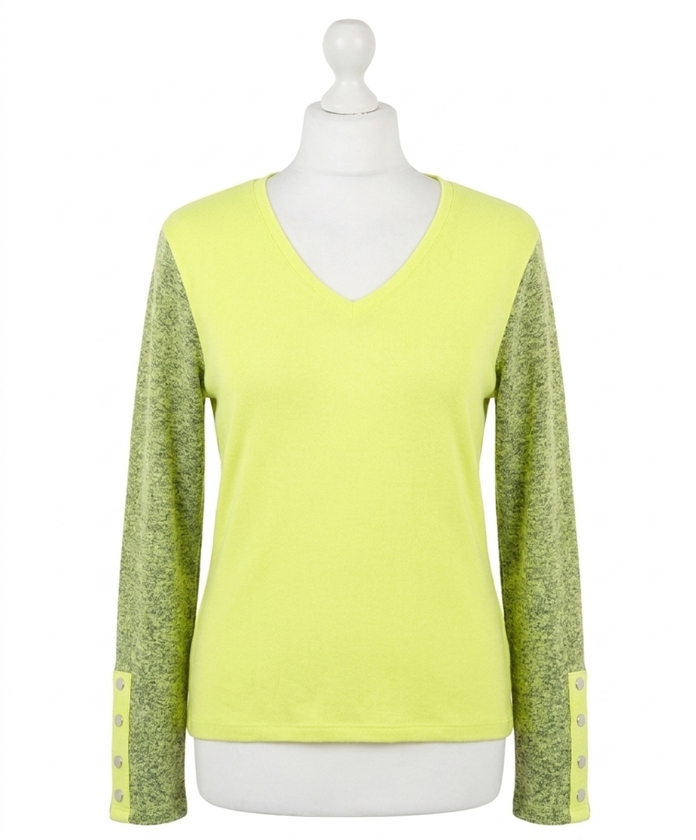 NEW FRENCH KYSS v-neck with snap sleeve top in lime